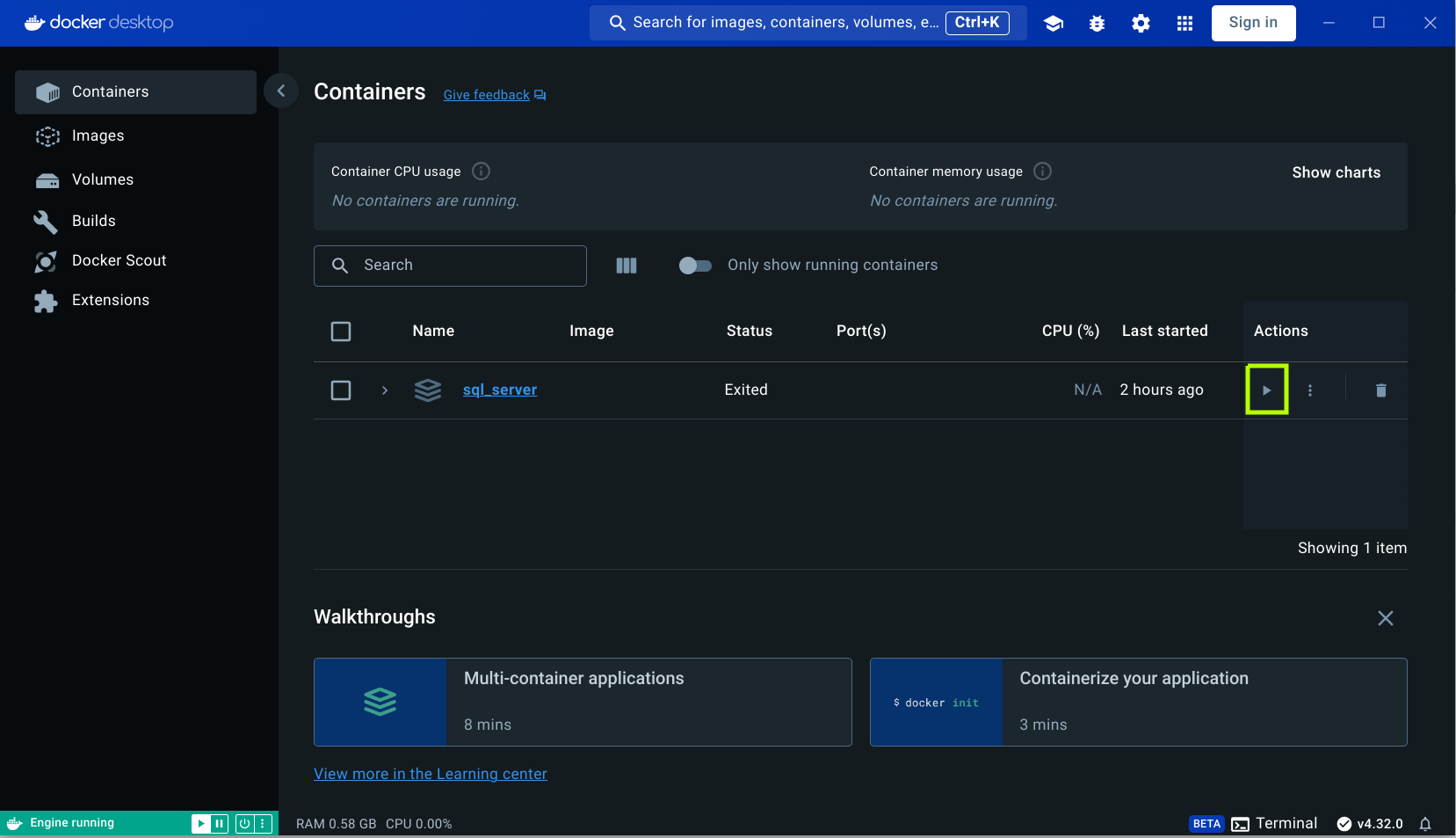 Restart/Stop Docker container