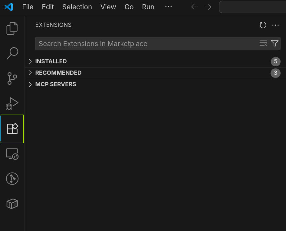 Extensie-tabblad in VS Code