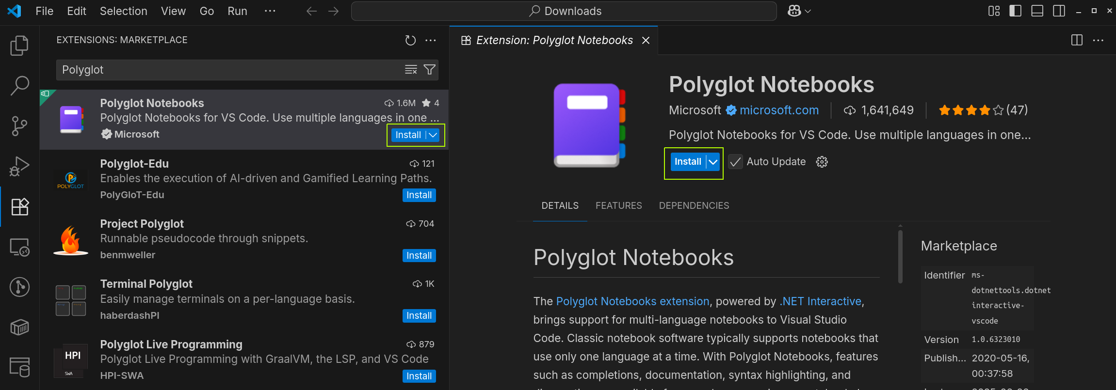 Polyglot Notebook Extensie